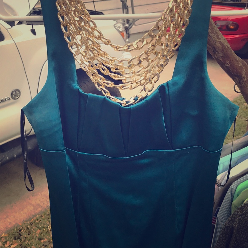 Calvin Klein turquoise cocktail dress!